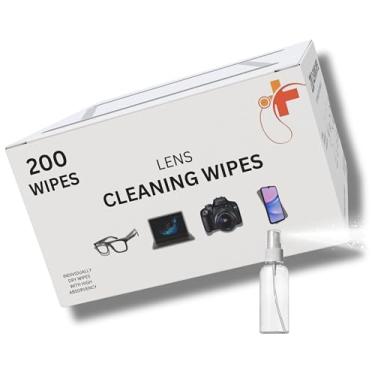 Imagem de 200x Lenços Lentes Smartphone Tela Computador + Spray Limpador - Lenço seco com Líquido Umedecido - Toalhete Anti-Embaçante Cleaning Wipes Seco - Propriedade antiestatica