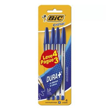 Imagem de Caneta Bic Cristal Azul Dura+ com 4 Unidades