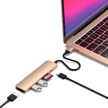 Imagem de Satechi Hub USB C Slim Multiport Adapter V2 com 60W USB C PD, 4K HDMI (60Hz), leitores de cartão Micro/SD, USB 3.0 - para MacBook Pro e MacBook Air M2/M1, iPad Pro/Air M2/M1, Mac mini, iMac (ouro)