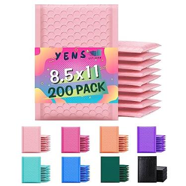 Imagem de Yens Envelopes de plástico bolha 8,5 x 12 pacote com 200 sacos adesivos autoselantes rosa claro à prova d'água, envelopes acolchoados de amortecimento para envio, correspondência, embalagem utilizável