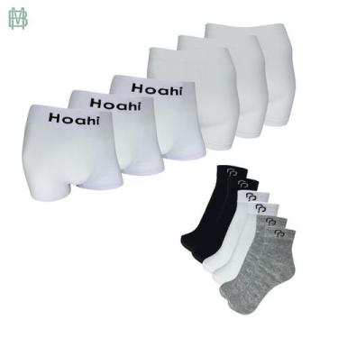 Imagem de Kit 6 Cueca Boxer Branca Hoahi Premium + 3 Meia RP Confort, CUECA BOX 