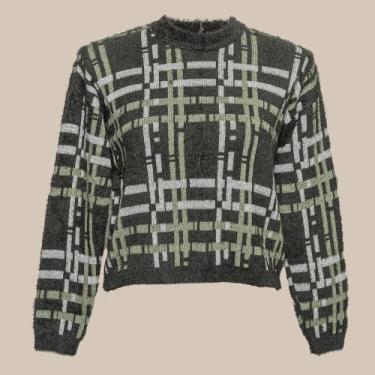 Imagem de Blusa Cropped  Xadrez Tricot Feminina - Michele Tricot, P, Verde bosqu