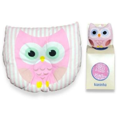 Imagem de Travesseiro Anatômico + Naninha para Bebê Coruja Rosa - Miguel Baby