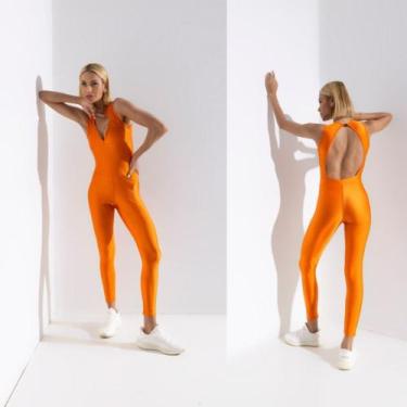 Imagem de Macacão Fitness Feminino Frente Única Laranja - Vibs Fitwear, G