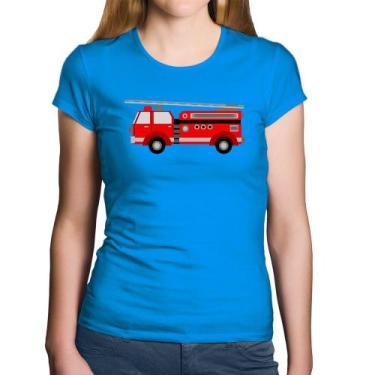 Imagem de Baby Look Algodão Caminhão de Bombeiro - Foca na Moda, Azul, G