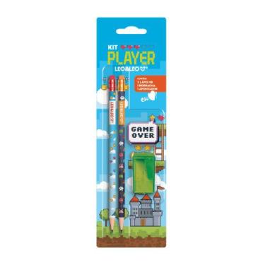 Imagem de Kit Escolar 2-Lápis,1-Borracha,1-Apontador Temático Divertido Leo&Leo 