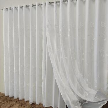 Imagem de Cortina Para Quarto E Sala De Voil Bordado Com Forro Microfibra P/ Var