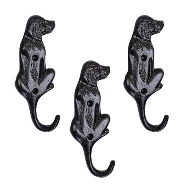 Imagem de AYZCORP Conjunto de 3 ganchos de ferro fundido em forma de cachorro para decoração de arte de parede - cabides e porta-chaves em forma de cachorro - cabide de roupas e mochila - ganchos para casaco,