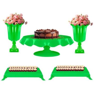 Imagem de Kit Festa 2 Vasos 1 Boleira 2 Bandejas Baixas - Decoração De Mesa Para