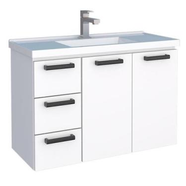 Imagem de Gabinete Para Banheiro Aço Damasco Suspenso 80 Cozimax Branco