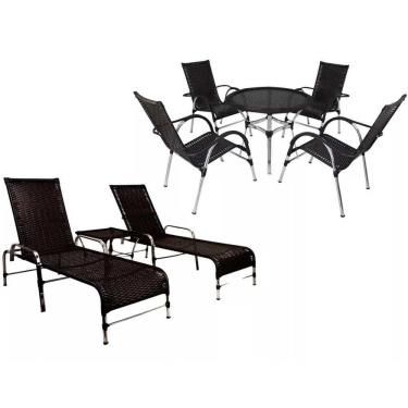 Imagem de Kit 2 Espreguiçadeiras 2 Mesas E 4 Cadeiras Vênus Trama