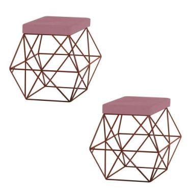 Imagem de Kit 2 Puffs Decorativo Sala de Estar Base Bronze Trixie Veludo Rosê G4