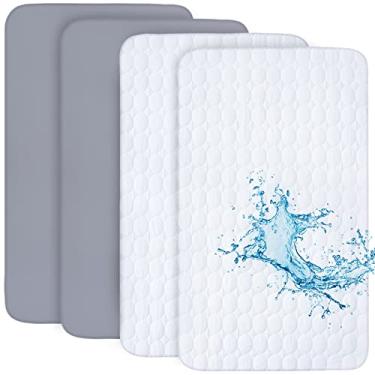 Imagem de Conjunto de 4 lençóis de berço e protetor de colchão à prova d'água, para bebês, meninos e meninas, cinza