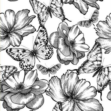 Imagem de Papel De Parede Floral E Borboletas Em Bege - 3,0x0,5m - DEKAL DECOR