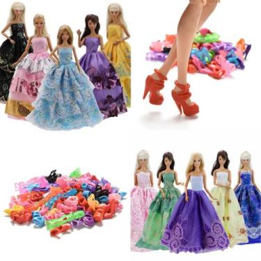 Imagem de Kit Com 5 Vestidos Festa + 50 Pares de Sapatos Sem Repetição Para Bone