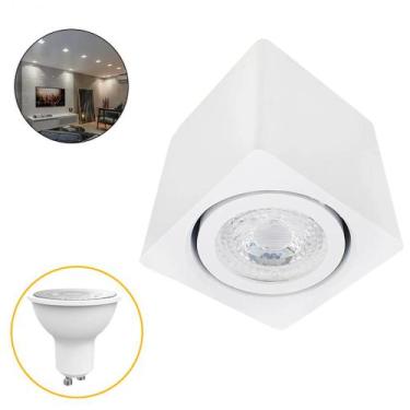 Imagem de Kit Spot Quadrado Box Sobrepor Direcionável Premium GU10 Dicróica e Lâ