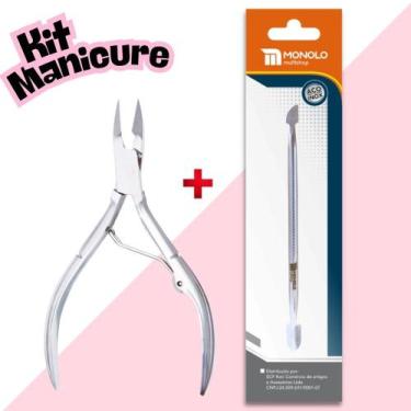 Imagem de Kit Alicate Cutícula + Espátula Empurrador Unha Manicure Pedicure Afia