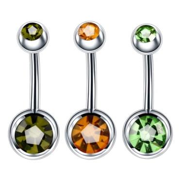 Imagem de Decentraland 3 peças 1,6 mm (14G) piercing de umbigo piercing corporal halteres piercing joias aço cirúrgico aço inoxidável aço inoxidável 10 mm, com zircão branco/azul escuro/rosa vermelha,