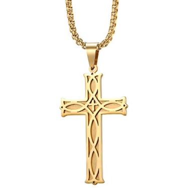 Imagem de Colar masculino com pingente de cruz de nó celta irlandês para meninos e mulheres, masculino de aço inoxidável, 61 cm, corrente de ouro preto e prata da Rehoboth