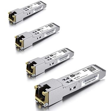 Imagem de Pacote com 4 módulos 1,25G SFP para RJ45, transceptor Ethernet SFP de cobre 1000Base-T para Ubiquiti UF-RJ45-1G, UniFi, TP-Link TL-SM331T, Fortinet, Netgear, Mikrotik, Intel e mais, 100 m