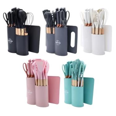 Imagem de Kit 19 Peças Jogo de Utensílios Para Cozinha em Silicone Com Cabo de Madeira Completo(ALEATÓRIO 19 PÇS OVAL)