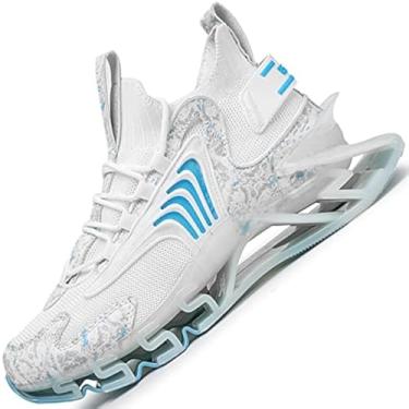 Imagem de GJUYC Tênis masculino tênis de corrida masculino trilha ar moda esporte homem atlético masculino basquete caminhada casual caminhadas masculino preto branco azul tamanho corredor respirável mulheres meninos crianças, Branco, azul, 8
