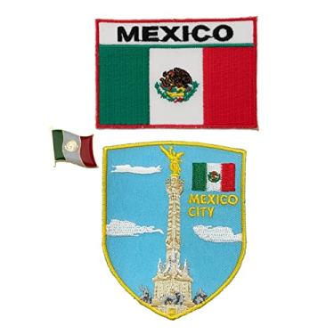 Imagem de A-ONE Pacote com 3 peças: El Ángel de la Independencia Patch+emblema e alfinete da bandeira do México, emblema adesivo de viagem, patch de motoqueiro, bordado adesivo, presentes pequenos, decoração de mochila NO.396B