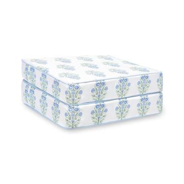 Imagem de Hofdeco Premium Conjunto de 2 capas de almofada de assento costeiro, ambientes internos e externos, 51 x 50 x 10 cm, repelente de água para quintal, sofá, estampa floral azul bebê verde