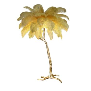 Imagem de Lâmpada de pé moderna de luxo com acabamento dourado com corpo de luz de resina, lâmpada decorativa regulável em 3 cores para quarto, escritório, 5 lâmpadas LED E14