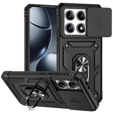 Imagem de Tothedu Capa para Xiaomi 14T Pro com capa deslizante para câmera, anel giratório de 360° integrado com suporte magnético à prova de choque para Xiaomi 14T Pro 5G preta