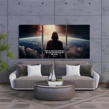 Imagem de Kit 3 Quadro Decorativo Cristã Jesus Evangélico Gospel 60x30cm