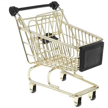 Imagem de FRECI Mini carrinho de compras, mini carrinho de mão de supermercado, modo utilitário, cesta de armazenamento para decoração de mesa - dourado M