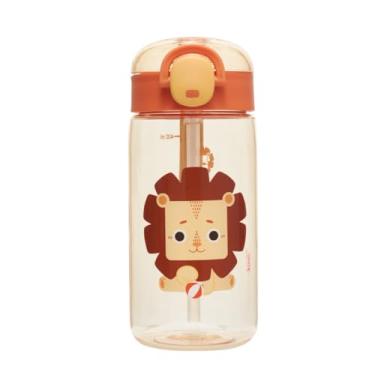 Imagem de Garrafa Infantil Tritan Com Canudo Silicone Antivazamento Escolar (Amarelo Leão Leo)