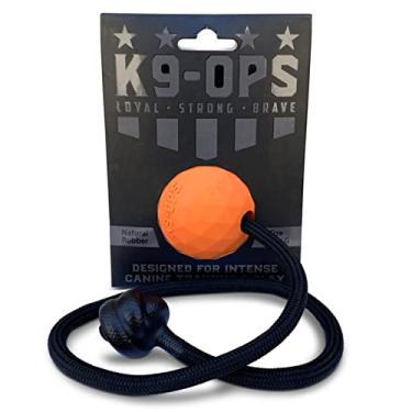 Imagem de K9 Ops Dog Ball on a Rope Moki Tug Toy - Solid Rubber Fetch Training Reward - Large Dogs Durable Indestructible Chewers Pitbull Dobermann Rottweiler Shepherd (Tiger Orange - Black Rope)