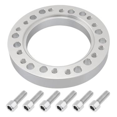 Imagem de DriSentri Espaçador de conversão adaptador de cubo de volante de 0,5 polegadas, liga de alumínio prata 12 mm cubo de volante PCD espaçador adaptador para Momo para Nardi para OMP para Sparco