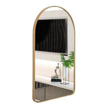 Imagem de Espelho Oval com base reta- Moldura metálica na cor dourada - Casa Hev