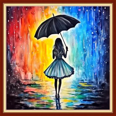 Imagem de Redxing Kits de ponto cruz estampado, kit de bordado para iniciantes e adultos, gama completa de padrões de bordado, kits de ponto cruz, kits de ponto cruz, 11 quilate - guarda-chuva menina 45,7 x