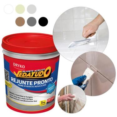 Imagem de Rejunte Acrílico P/ Pisos Porcelanatos Impermeável 1kg Dryko, Branco