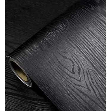 Imagem de Papel de parede preto – Papel de parede de madeira – Papel de parede autoadesivo e removível de madeira preta para móveis de bancada, parede de cozinha, sensação de madeira realista, fácil de limpar,