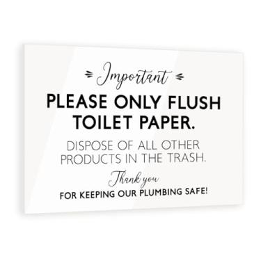 Imagem de Placa acrílica para banheiro – "Please Only Flush Toilet Paper" – Acabamento semelhante a vidro, impressão reversa – Ideal para aluguéis de férias e espaços públicos (branco, 12,7 cm x 17,8 cm)