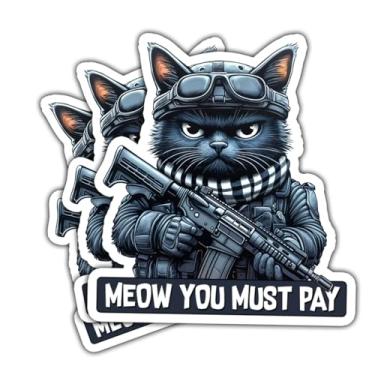 Imagem de 3 adesivos Meow You Must Pay, adesivos táticos para gatos, adesivos de gato militar, adesivo de vinil à prova d'água cortado à prova d'água para laptop garrafa de água janela capacete de telefone 7,6