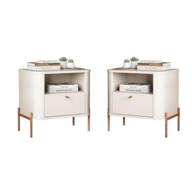Imagem de Conjunto Mesa De Cabeceira Malta Off White Bronze