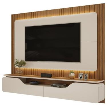 Imagem de Painel Ripado para TV 70 Pol com Bancada Suspensa 210cm Trevis D04 Off White/Freijó - Mpozenato