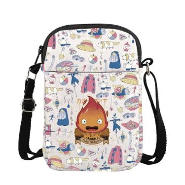 Imagem de TGBJE Calcifer Bolsa tiracolo de anime japonês, bolsa mensageiro inspirada em personagens de filmes, animação, presente de fogo, Calcifer, Casual