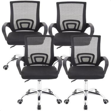 Imagem de Cadeiras Escritório Giratória Preta Regulagem Altura Kit 04 prime.offi