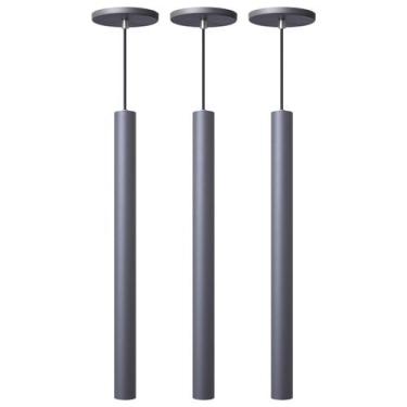 Imagem de Kit 3 Pendente Luminária Tubo Cinza 50 Cm - AZ Casa Decor