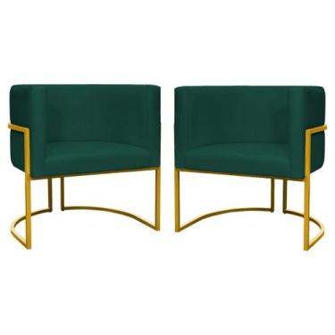 Imagem de Kit 2 Poltronas Decorativa Luxo Base de Metal Dourada Escritório Recep