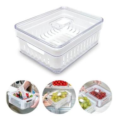 Imagem de Organizador de Geladeira Clear Fresh Natural Com Cesto Escorredor Trav
