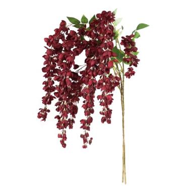 Imagem de Doment 2 peças de galhos de flores artificiais de glicínia 109 cm, planta para pendurar flores falsas para festa, vaso de chão, varanda, casamento, decoração de arranjo floral (vermelho)