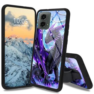Imagem de Dikoer Capa de dragão roxo para Moto G Stylus 5G 2024 de 6,7 polegadas com suporte/alça, parte traseira de vidro temperado e quatro cantos, absorção de choque, antiderrapante, listra, macia TPU para